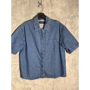 Noisy May NMELSA Medium Wash Short Sleeve Denim Shirt Loose Fit Medium